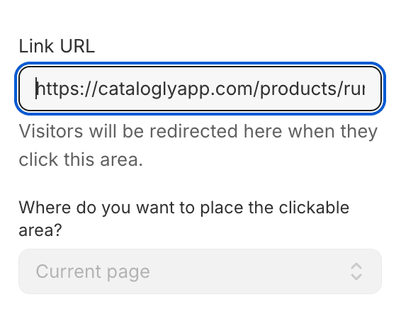 Setting the destination URL for a clickable area in Catalogly