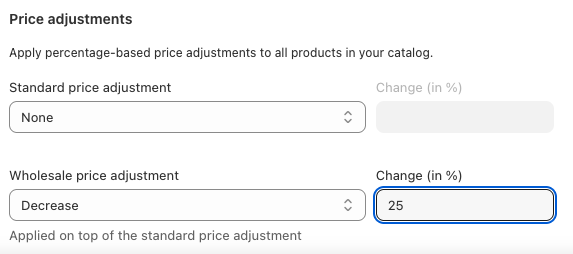 Applying wholesale discount in pricing settings