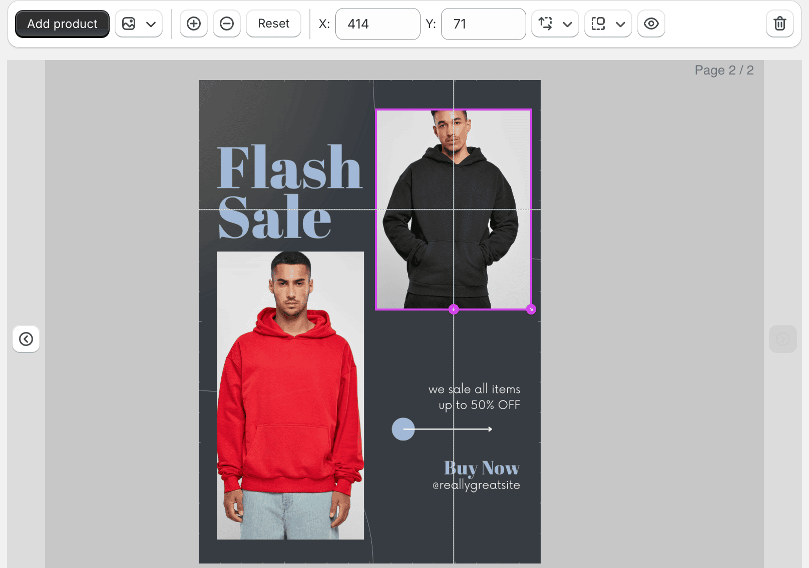 Resizing a clickable box to fit a second product photo on the same page