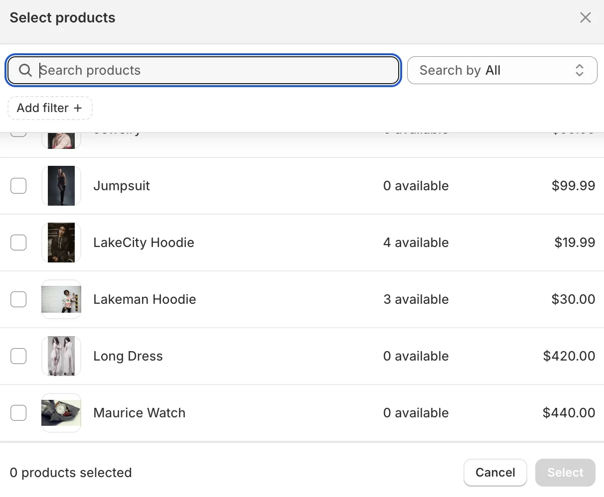 Selecting products from your Shopify store in Catalogly