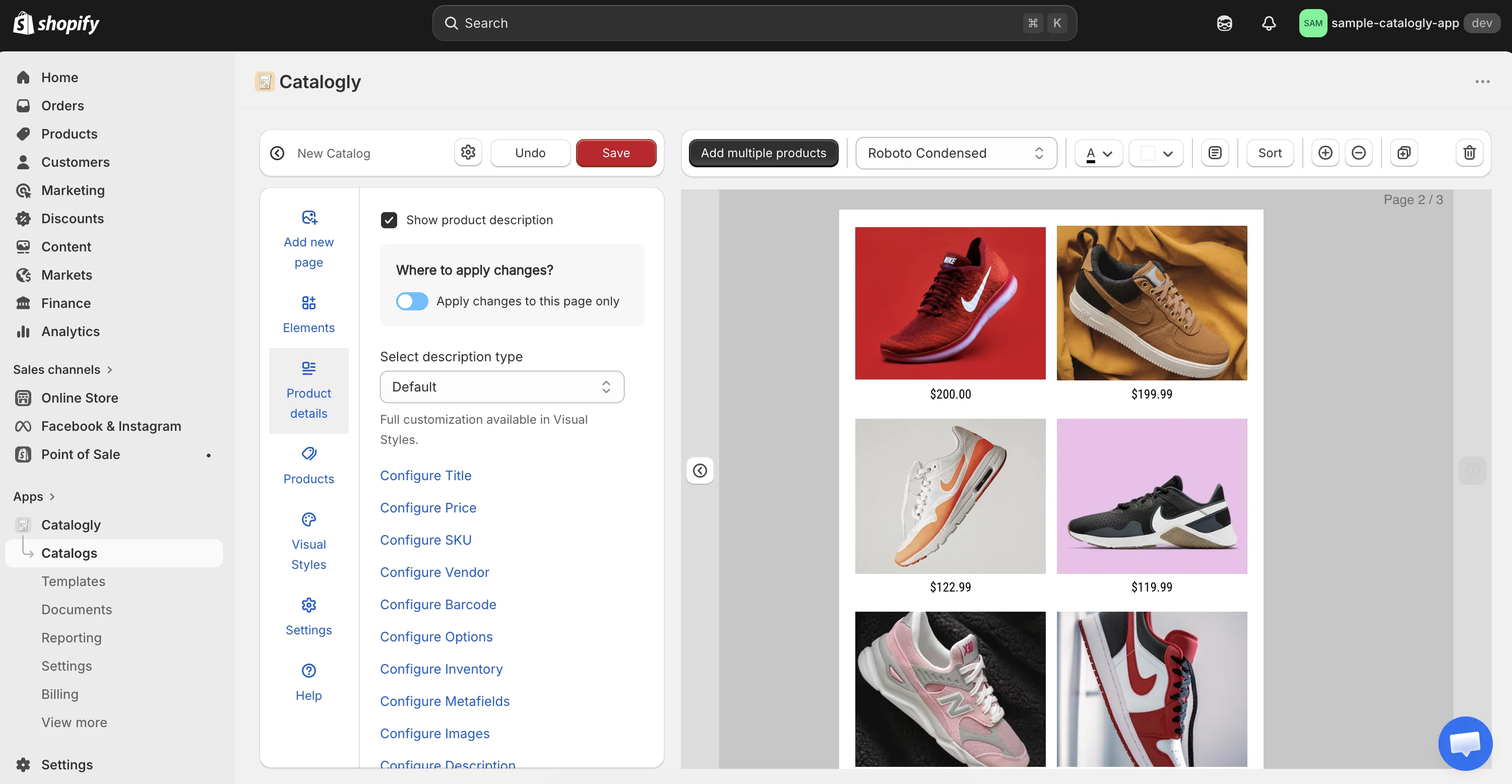 Catalogly catalog maker embedded in Shopify admin
